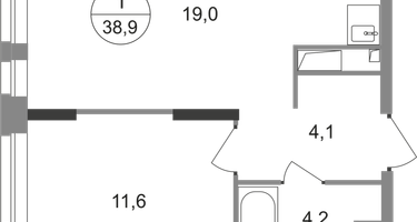 1-к. квартира, 38 м²