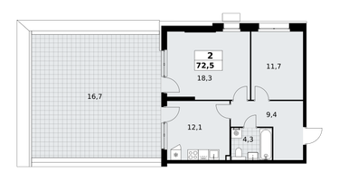 2-к. квартира, 72&nbsp;м²