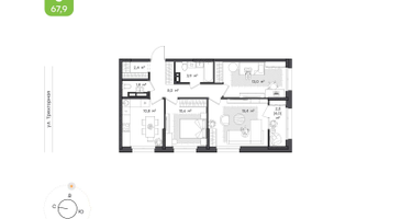 3-к. квартира, 67&nbsp;м²