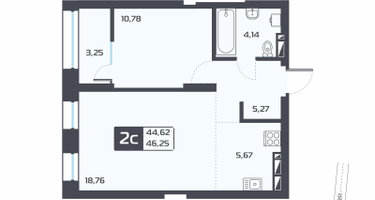 2-к. квартира, 46 м²