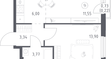 1-к. квартира, 38&nbsp;м²