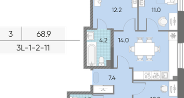 3-к. квартира, 68 м²