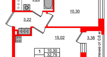 1-к. квартира, 32&nbsp;м²