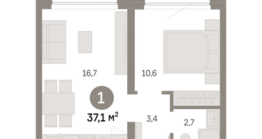 1-к. квартира, 37 м²
