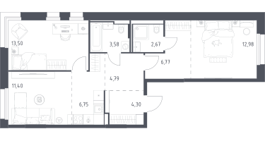 Студия, 66&nbsp;м²
