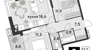 2-к. квартира, 59&nbsp;м²