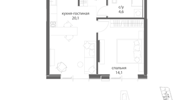 1-к. квартира, 42&nbsp;м²