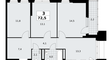 3-к. квартира, 72&nbsp;м²