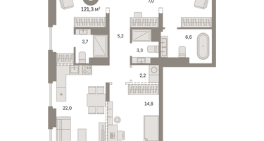 3-к. квартира, 121 м²