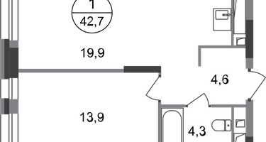 1-к. квартира, 42&nbsp;м²