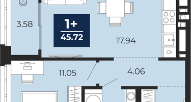 1-к. квартира, 43 м²