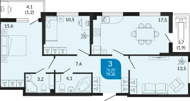 3-к. квартира, 79&nbsp;м²