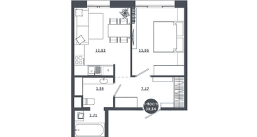1-к. квартира, 38&nbsp;м²