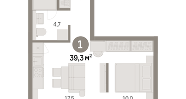 1-к. квартира, 39 м²