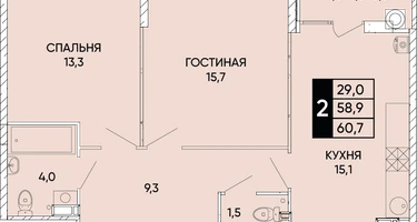 2-к. квартира, 60&nbsp;м²