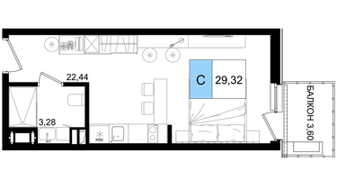 Студия, 29&nbsp;м²