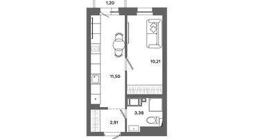 1-к. квартира, 27&nbsp;м²
