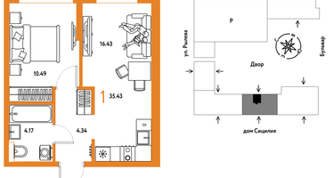 1-к. квартира, 35&nbsp;м²