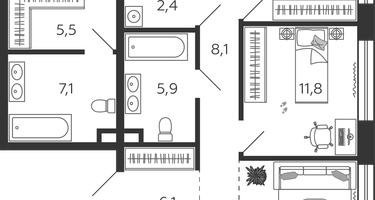 3-к. квартира, 117&nbsp;м²
