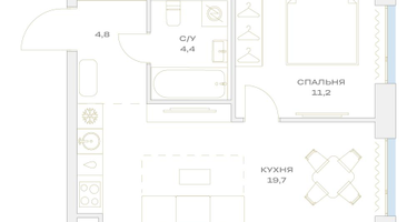 2-к. квартира, 40 м²