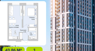1-к. квартира, 43&nbsp;м²