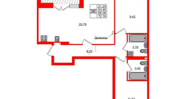 2-к. квартира, 66&nbsp;м²