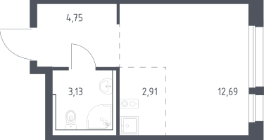 Студия, 23&nbsp;м²