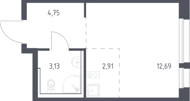 Студия, 23&nbsp;м²