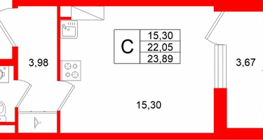 Студия, 22&nbsp;м²