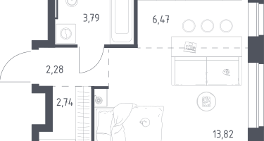1-к. квартира, 29&nbsp;м²