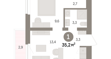 1-к. квартира, 35&nbsp;м²