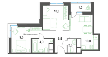 2-к. квартира, 47&nbsp;м²