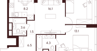 3-к. квартира, 65&nbsp;м²