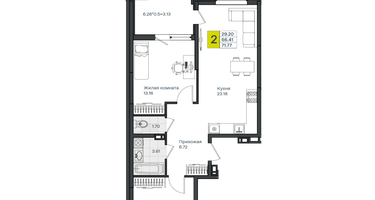 2-к. квартира, 71&nbsp;м²