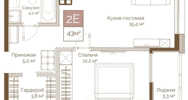 2-к. квартира, 43 м²