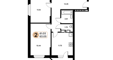 2-к. квартира, 63&nbsp;м²