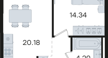 1-к. квартира, 43 м²