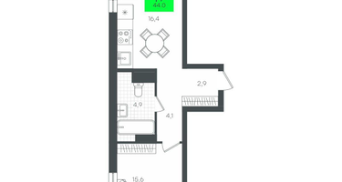 1-к. квартира, 47&nbsp;м²