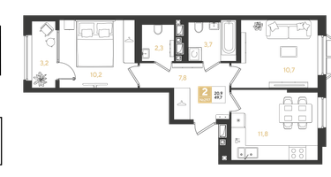 2-к. квартира, 49&nbsp;м²