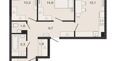3-к. квартира, 69&nbsp;м²