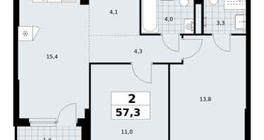 2-к. квартира, 57 м²