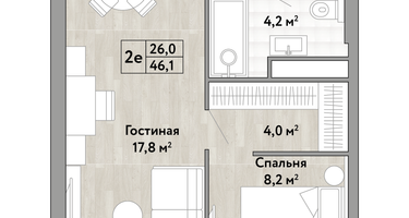 1-к. квартира, 46 м²