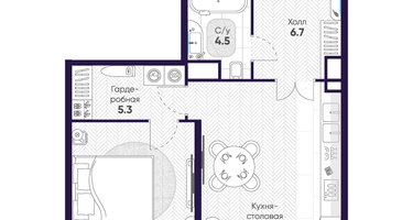 1-к. квартира, 52&nbsp;м²