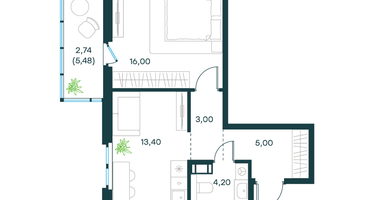 1-к. квартира, 43&nbsp;м²