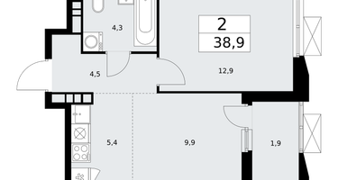 2-к. квартира, 38&nbsp;м²