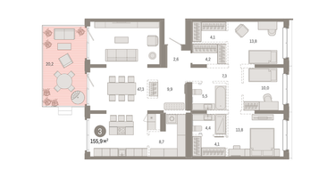 2-к. квартира, 155 м²