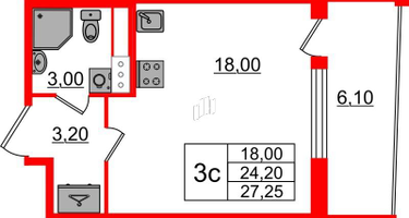 Студия, 24&nbsp;м²