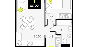 1-к. квартира, 39 м²