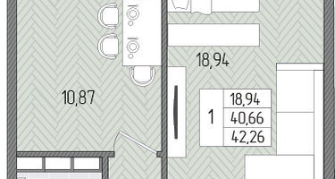 1-к. квартира, 42&nbsp;м²