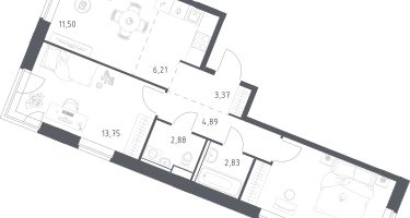 Студия, 59&nbsp;м²